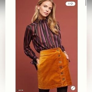 Anthropologie Orchard Orange Red Asymmetrical Button Front Velvet Mini Skirt
